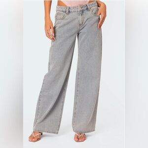 Edikted Light Blue/Gray Bow Jeans NWT